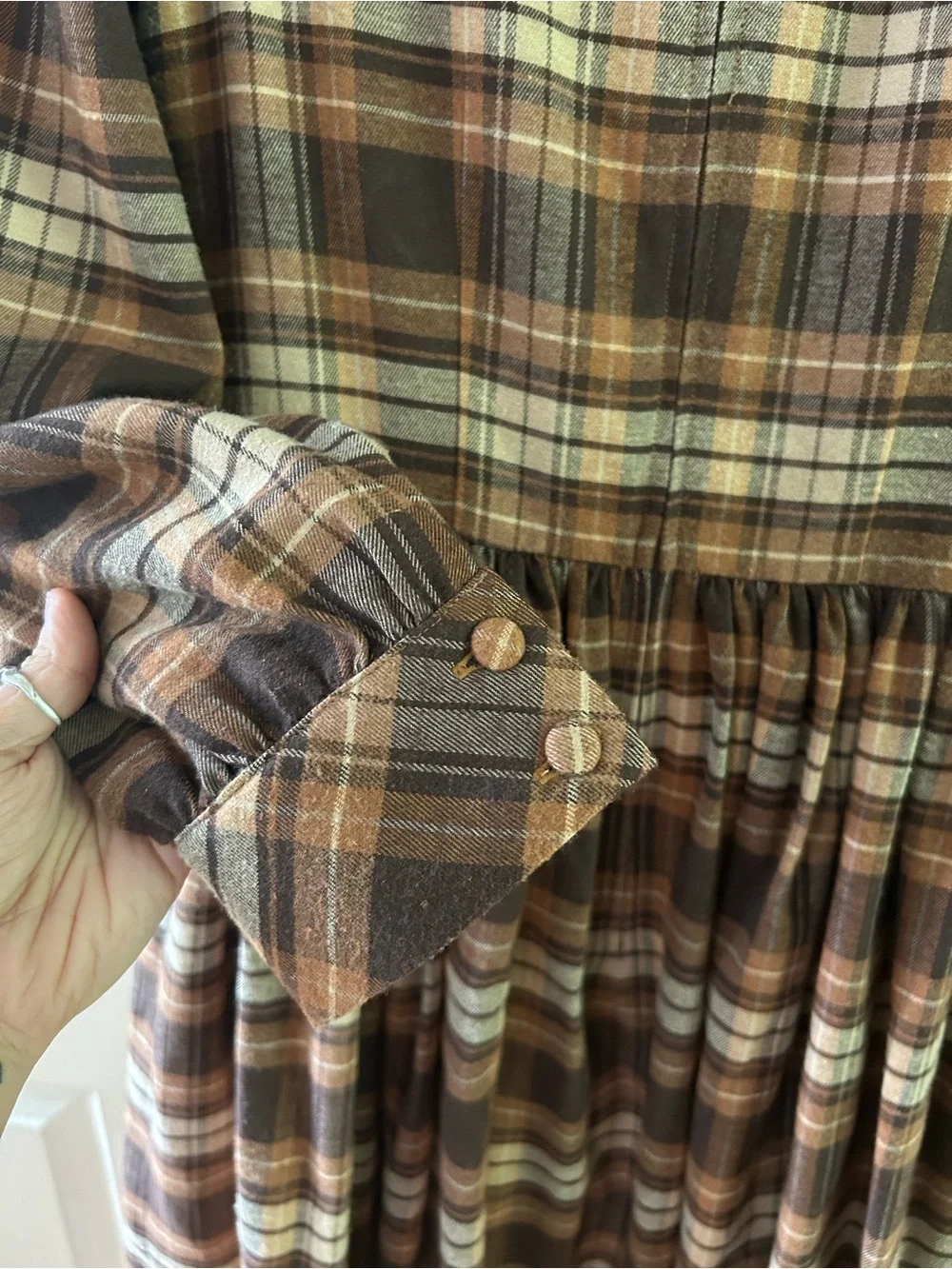 Hearts and Found Brown Plaid Long-Sleeve Vintage-Style Dress